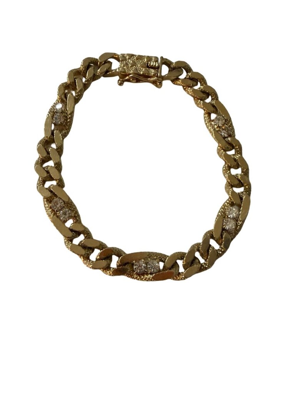 Vintage 1950s Gold Tone Curb Link Clear Rhinestone Bracelet 6.5"